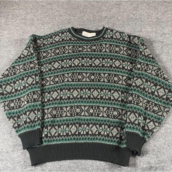 VTG Robert Bruce Sweater Mens XL Green Abstract Art Hip Hop Retro Nordic 90s - Picture 1 of 10